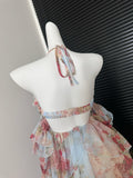 Sweet A Line Halter Pink Floral Summer Short Women Dresses HZ1121