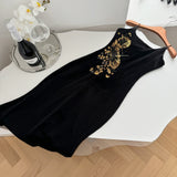 Sexy Mermaid Spaghetti Straps Black Velvet Long Summer Dress For Women HZ1121
