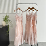 Cute Mermaid Straps Floral Pink Lace Long Summer Dress For Women HZ1121