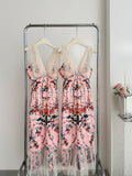 Cute Mermaid V Neckline Floral Pink Lace Long Summer Dress For Women HZ1121