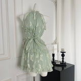 Sweet A Line Halter Green Floral Summer Short Women Summer Holiday Dresses HZ1121