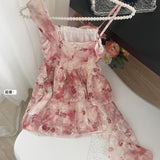 Sweet A Line Straps Pink Floral Summer Short Dresses HZ1121