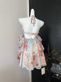 Sweet A Line Halter Pink Floral Summer Short Women Dresses HZ1121