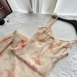 Simple Sheath V Neckline Pink Floral Chiffon Summer Dress Holiday Party Dress Birthday Outfits For Teens HZ1121