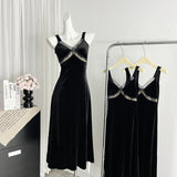 Sexy Mermaid Straps Black Velvet Summer Dress Holiday Party Birthday Outfits For Women HZ1121