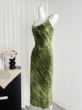 Sexy Mermaid Spaghetti Straps Velvet Green Summer Dress Holiday Party Outfits For Women HZ1121