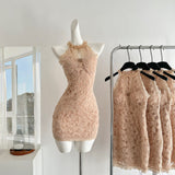 Sexy Sheath Jewel Floral Pink Lace Summer Dress Holiday Party Outfits For Women HZ1121
