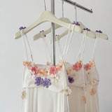 Cute A Line Spaghetti Straps Floral White Chiffon Summer Dress Holiday Party Outfits For Girls HZ1121
