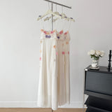 Cute A Line Spaghetti Straps Floral White Chiffon Summer Dress Holiday Party Outfits For Girls HZ1121