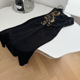 Sexy Mermaid Spaghetti Straps Black Velvet Long Summer Dress For Women HZ1121