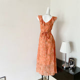 Sexy A line Jewel Summer Orange Chiffon Dress Holiday Party Outfits For Women HZ1121