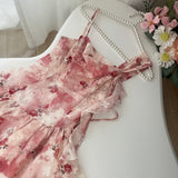 Sweet A Line Straps Pink Floral Summer Short Dresses HZ1121