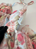 Sweet A Line Halter Pink Floral Summer Short Women Dresses HZ1121
