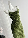 Sexy Mermaid Spaghetti Straps Velvet Green Summer Dress Holiday Party Outfits For Women HZ1121