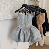 Cute Ball Gown Strapless Satin Floral Pink Short Summer Dress Holiday Party Outfits For Women HZ1121