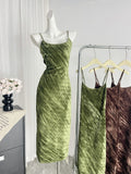 Sexy Mermaid Spaghetti Straps Velvet Green Summer Dress Holiday Party Outfits For Women HZ1121