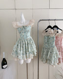 Cute Ball Gown Square Satin Floral Pink Short Summer Dress Holiday Party Outfits For Women HZ1121