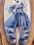 Vintage High Low Off The Shoulder Short Sleeves 16th Blue Birthday Dress Lolita Dress Birthday Outfits HZ1121