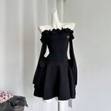 Cute A Line Off The Shoulder Black Summer Dress Holiday Party Outfits For Women HZ1121
