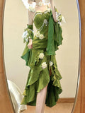Vintage High Low Spaghetti Straps Green 16th Birthday Dress With Sleeves Lolita Dress Satin Birthday Outfits HZ1121