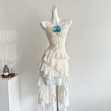 Cute Sheath Spaghetti Straps Ivory Ruffles Casual Dress Summer Outfits Short Holiday Dresses HZ1121