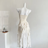Cute Sheath Spaghetti Straps Ivory Ruffles Casual Dress Summer Outfits Short Holiday Dresses HZ1121