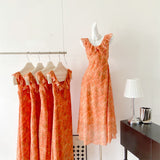 Sexy A line Jewel Summer Orange Chiffon Dress Holiday Party Outfits For Women HZ1121