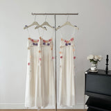 Cute A Line Spaghetti Straps Floral White Chiffon Summer Dress Holiday Party Outfits For Girls HZ1121