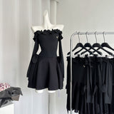 Cute A Line Off The Shoulder Black Summer Dress Holiday Party Outfits For Women HZ1121