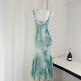 Cute Mermaid Spaghetti Straps Green Long Summer Dress For Women HZ1121