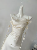 Cute A line Spaghetti Straps Champagne Floral Long Satin Summer Dress For Women HZ1121