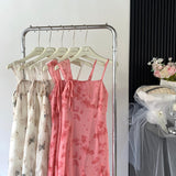 Sexy A line Spaghetti Straps Floral Long Dress Holiday Party Outfits For Women HZ1121