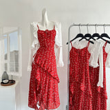 Sexy A Line Spaghetti Straps Floral Red Summer Dress Holiday Party Outfits For Women HZ1121