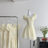 Cute A Line Square Neckline Floral Short Yellow Summer Dress Holiday Party Outfits For Women HZ1121