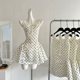 Sexy Ball Gown Square Neckline Satin Ivory Polka Dots Short Summer Dress Holiday Party Outfits For Women HZ1121