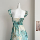 Sexy Mermaid Square Floral Green Summer Dress Holiday Party Birthday Outfits For Women HZ1121