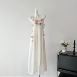 Cute A Line Spaghetti Straps Floral White Chiffon Summer Dress Holiday Party Outfits For Women HZ1121