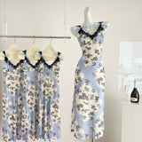 Sexy Sheath Straps Floral Blue Summer Dress Holiday Party Outfits For Women HZ1121