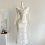 Sexy Mermaid Square Neckline Floral White Lace Summer Dress Holiday Party Outfits For Women HZ1121