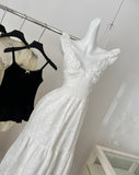 Sexy A Line Spaghetti Straps Floral White Lace Summer Dress Holiday Party Outfits For Women HZ1121