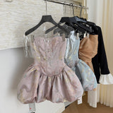Cute Ball Gown Strapless Satin Floral Pink Short Summer Dress Holiday Party Outfits For Women HZ1121