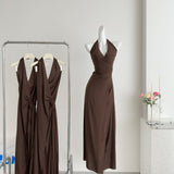 Sexy Sheath Halter Summer Brown Long Dress Holiday Party Outfits For Women HZ1121