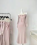 Sweet Mermaid Jewel Long Sleeves Long Women Summer Holiday Knitted Dresses HZ1121