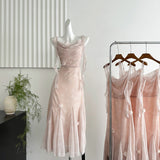 Cute Mermaid Straps Floral Pink Lace Long Summer Dress For Women HZ1121