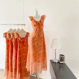 Sexy A line Jewel Summer Orange Chiffon Dress Holiday Party Outfits For Women HZ1121
