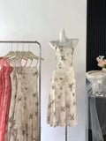 Sexy A line Spaghetti Straps Floral Long Dress Holiday Party Outfits For Women HZ1121