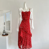 Sexy A Line Spaghetti Straps Floral Red Summer Dress Holiday Party Outfits For Women HZ1121