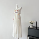 Cute A Line Spaghetti Straps Floral White Chiffon Summer Dress Holiday Party Outfits For Women HZ1121