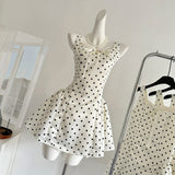 Sexy Ball Gown Square Neckline Satin Ivory Polka Dots Short Summer Dress Holiday Party Outfits For Women HZ1121