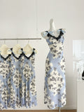Sexy Sheath Straps Floral Blue Summer Dress Holiday Party Outfits For Women HZ1121